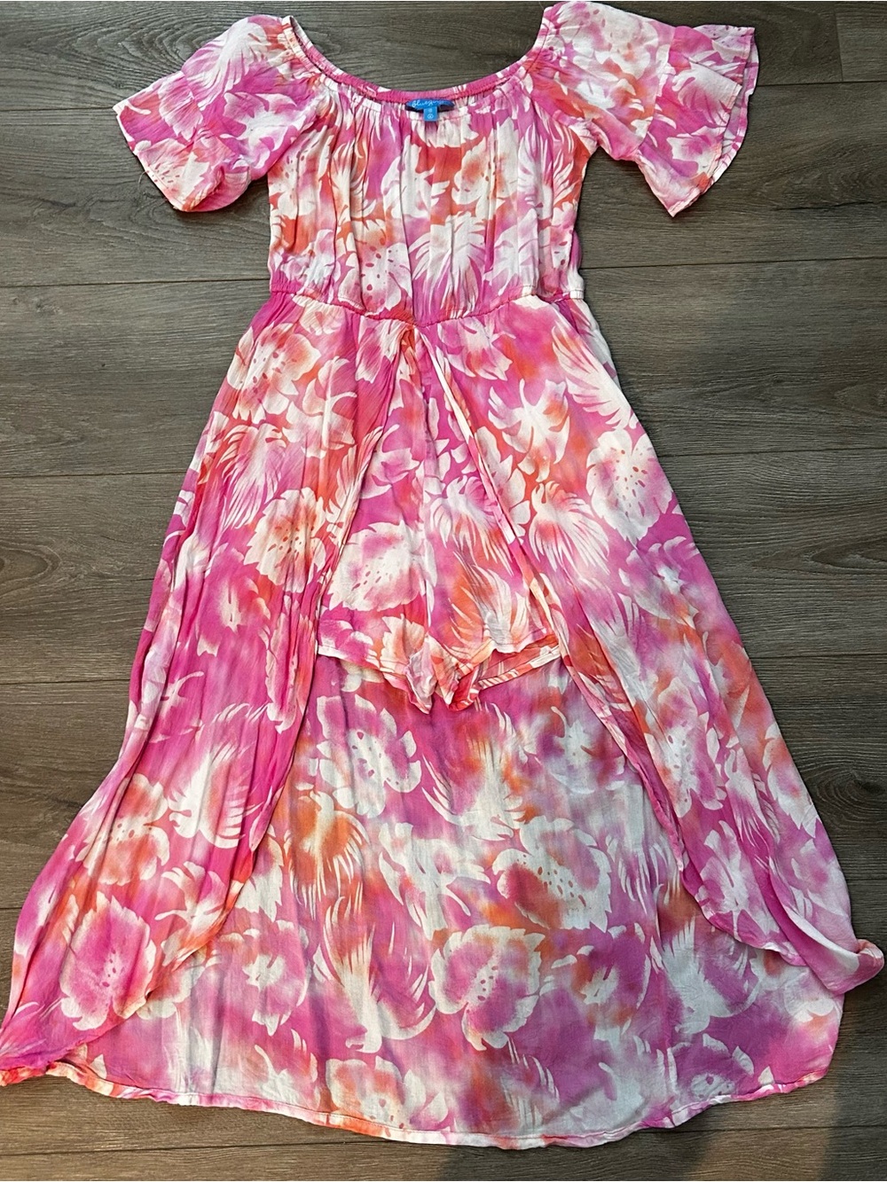 Girls' Pink & White Floral Off-Shoulder Skort Dress